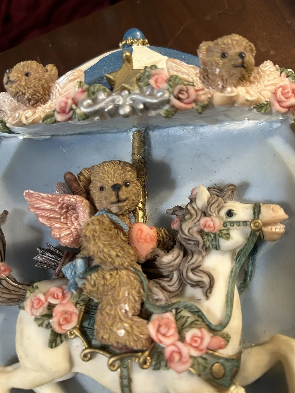 Alabaster Art Sculptures Collector's Edition Bear on Carousel Horse Wall Hanging